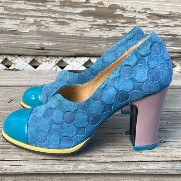 John Fluevog Shoes Attic Iris Patent Toe Pump in Blue Leather Women's Size 6-6.5 - Picture 5 of 16